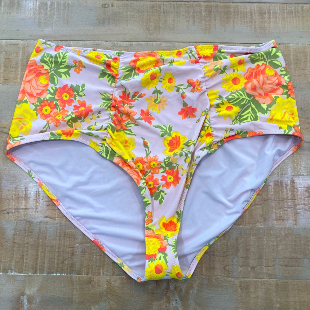 Aerie High waist full Coverage bikini swim bottom floral yellow orange